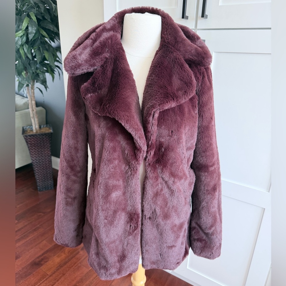 Rachel Zoe Deep Wine Faux Fur Teddy Jacket Coat XS NEW
